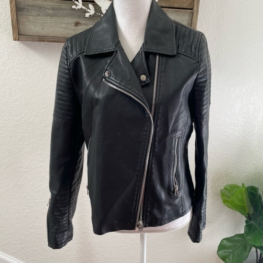 Nordstrom TopShop faux leather black moto jacket ladies US 8